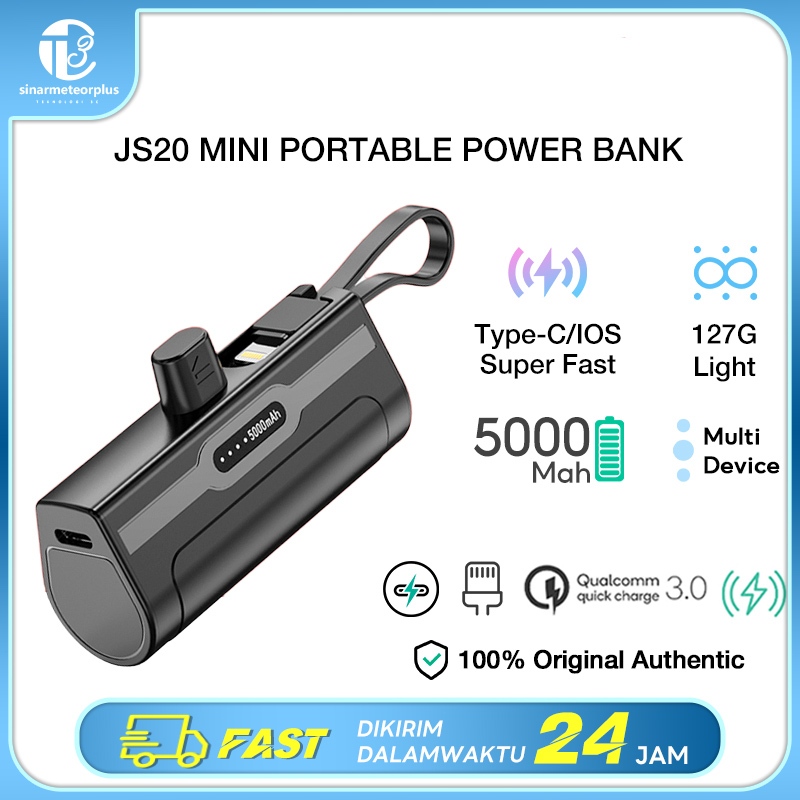 JS20 Mini Powerbank 5000mAh Lightning/Type C Fast Charge Power Bank Portable Charger Battery for Iphone and Android