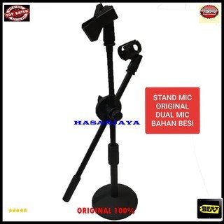 G111 ORIGINAL 100% beyermic stand mic kaki bulat holder standing pendek dual microphone mik penyangg