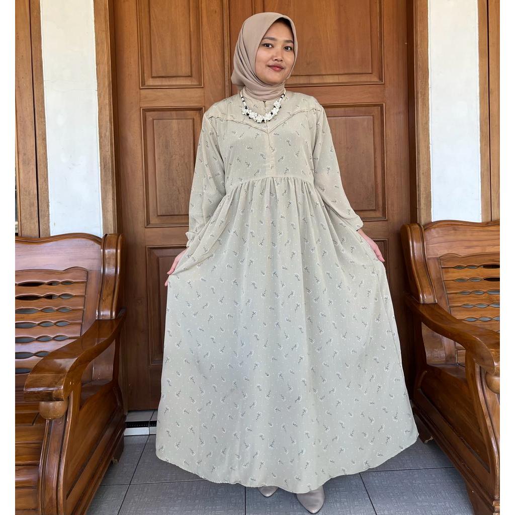 Gamis cringkle yoryu motif bunga terbaru 2023