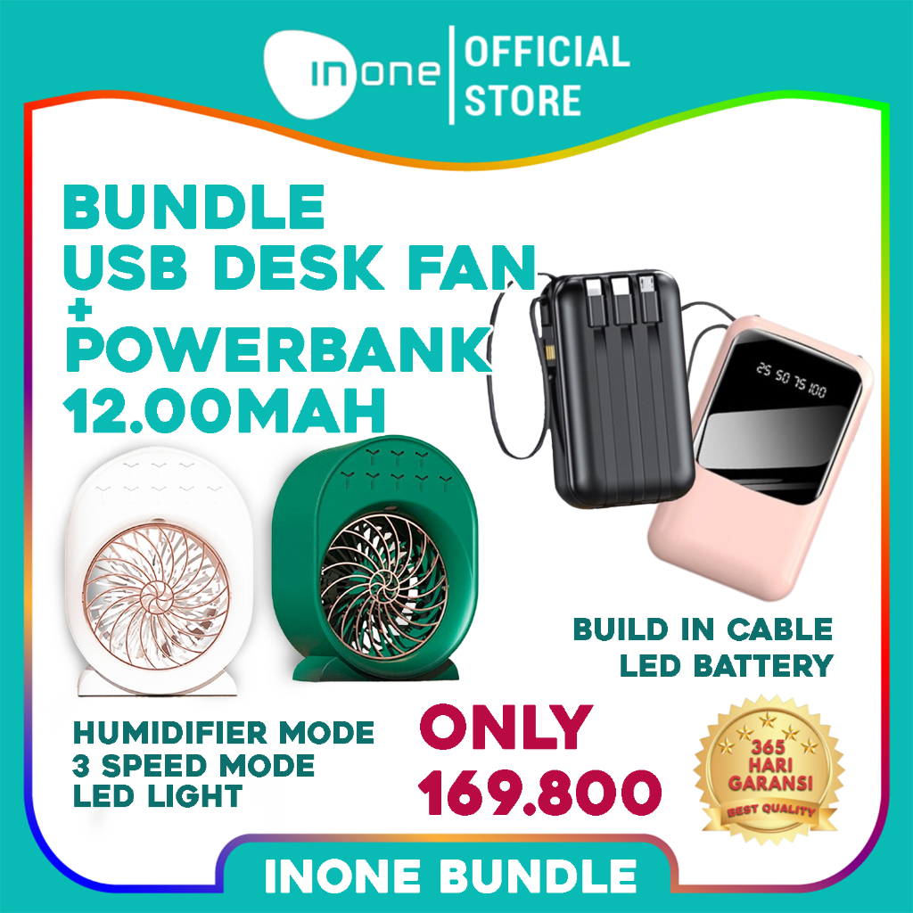 INONE PAKET HEMAT Powerbank DX567 Black 12000mAh Super Lightweight Palm Size Powerbank with LED Disp