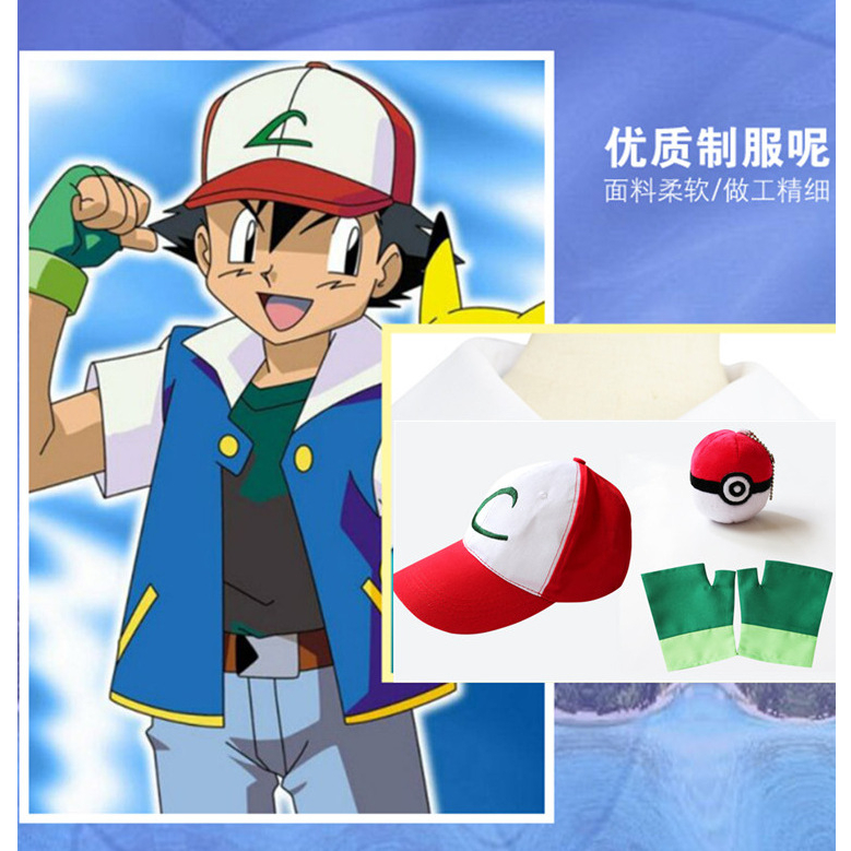 [QTakasi] POKEMON Anime Costume Pokemon Ash Ketchum Cosplay Blue Jacket Ash Ketchum Costumes