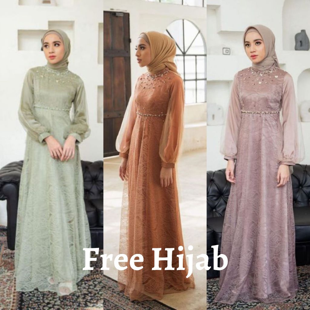 NEW - JUMBO READY / NADINE DRESS EXCLUSIVE FULL BRUKAT FURING SATIN MAXMARA PREMIUM KOMBINASI TULLE 