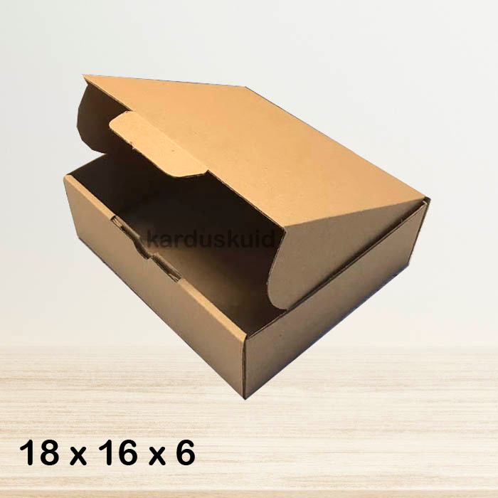 

Kardus 18 x 16 x 6 cm die cut tipe E Flute K150 box kotak karton packing