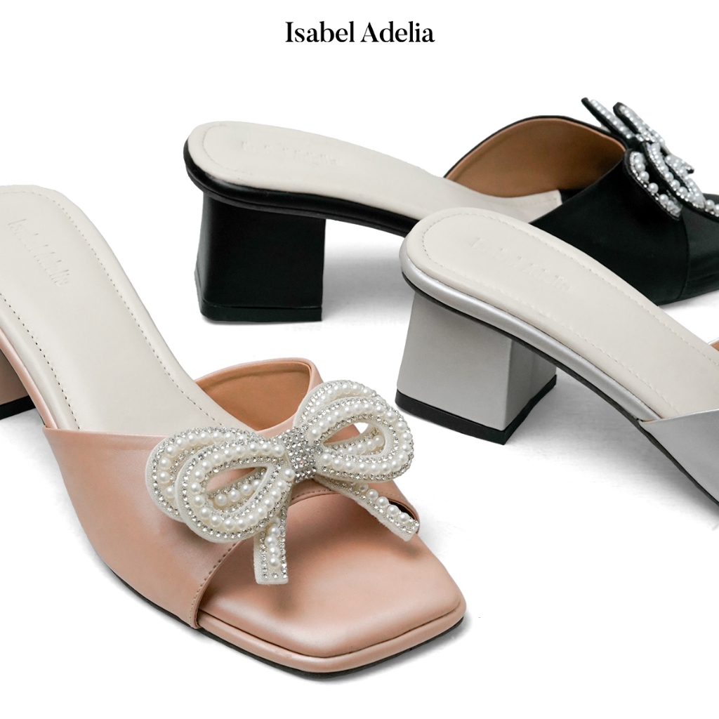 Isabel Adelia LETICIA Block Heels Wanita Hitam Silver Nude