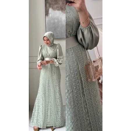 TAMARA DRESS PESTA WARNA GREEN SAGE MEWAH MODEL KEKINIAN  - MAXY DRESS TERBARU 2026 - BAJU GAMIS PES