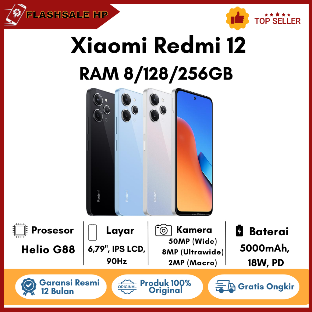 HP Xiaomi Redmi 12 RAM 8/256 &amp; Redmi 12 RAM 8/128 Original Garansi Resmi-Xiaomi
