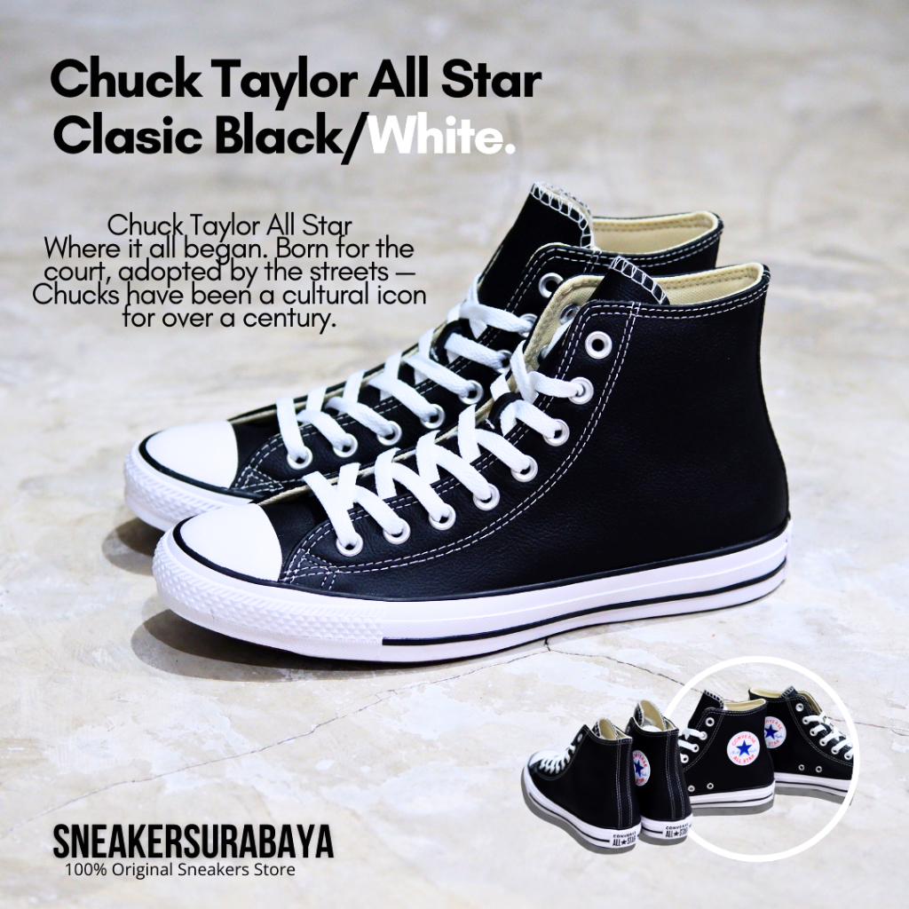 Converse Chuck Taylor Black White Leather Hi