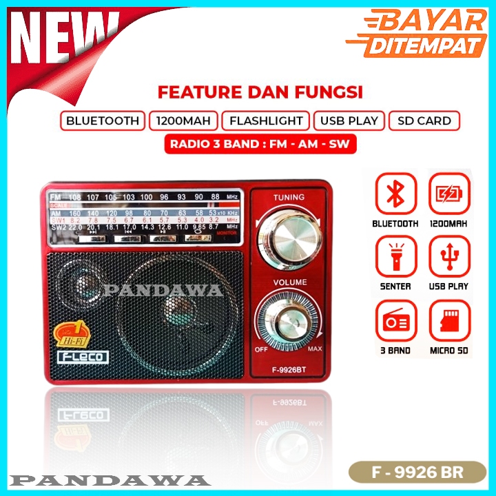Speaker Radio Bluetooth Mp3 Fleco XBASS F-9926BR Multifungsi X-BASS - Suara Jernih