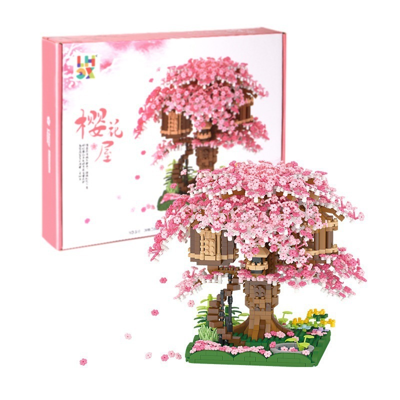 Mainan Balok Bangunan Mini Model Rumah Pohon Sakura Jepang Untuk Hadiah Ulang Tahun / building blocks Dekorasi Creator Expert(Tanpa Lampu)