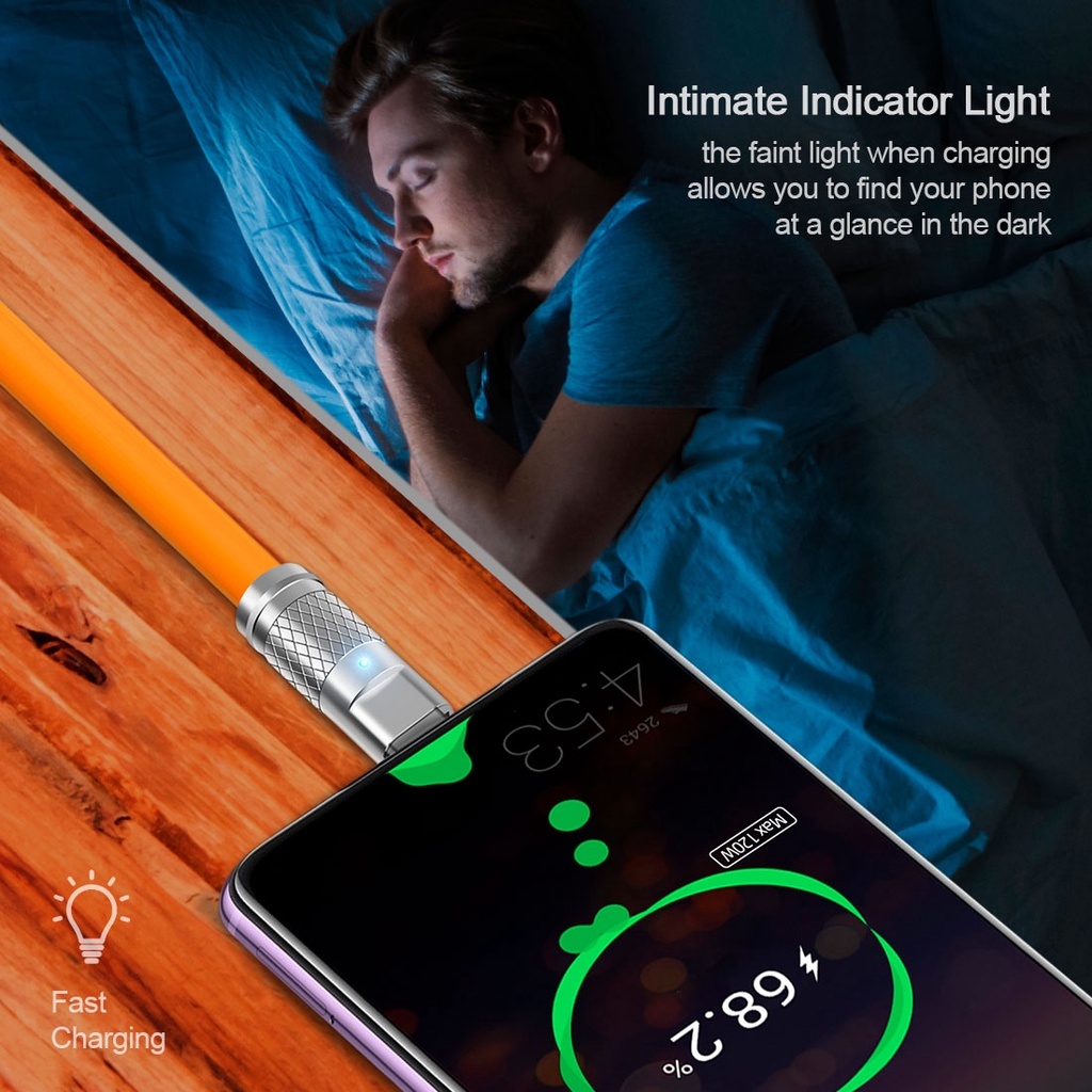 INONE Kabel Data Type C / Lightning Fast Charging Panjang 1 Meter USB Kabel Data Durable Silicon Orange Untuk Handphone Android/Ios-2