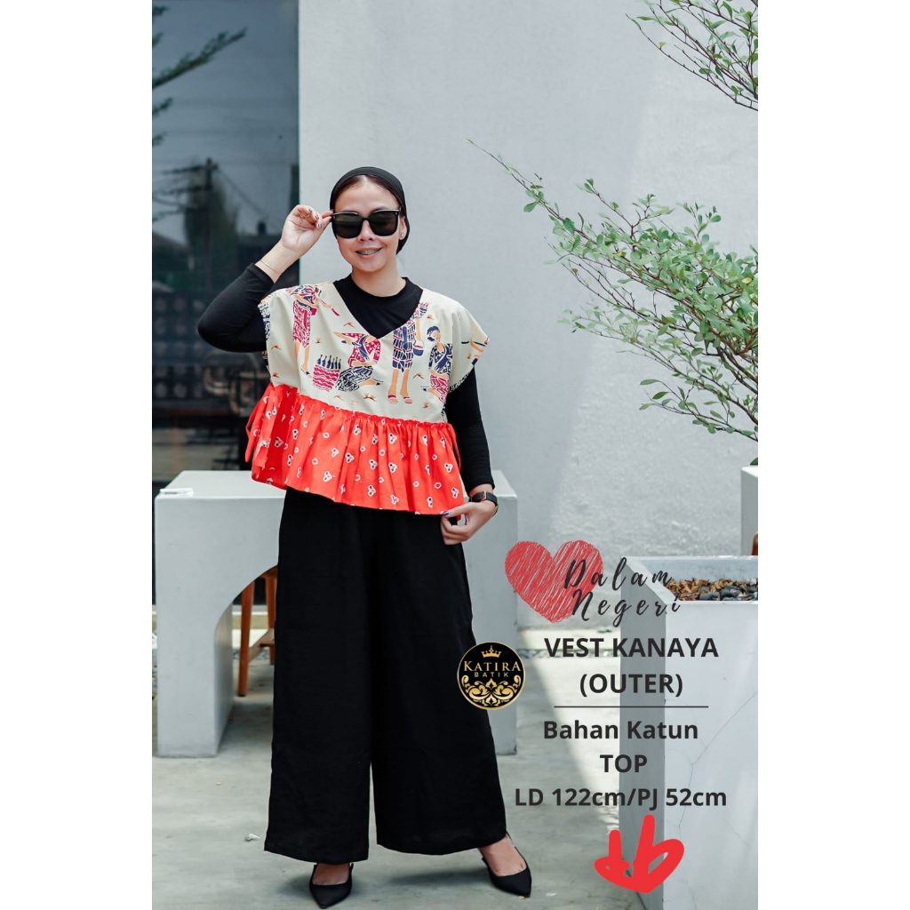 VEST KENAYA OUTER  CARDIGAN BATIK CANTIK LENGAN PENDEK SUPER JUMBO LD 120 XXXXXXL BATIK WANITA SERAG