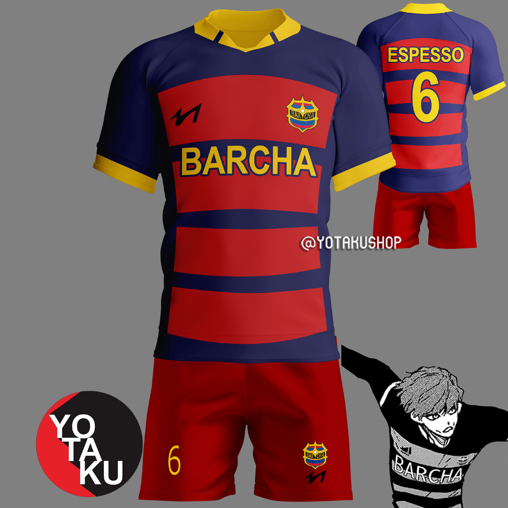 Jersey Anime Cosplay Blue Lock FC BARCHA 6 Espesso Full Set YOTACOS