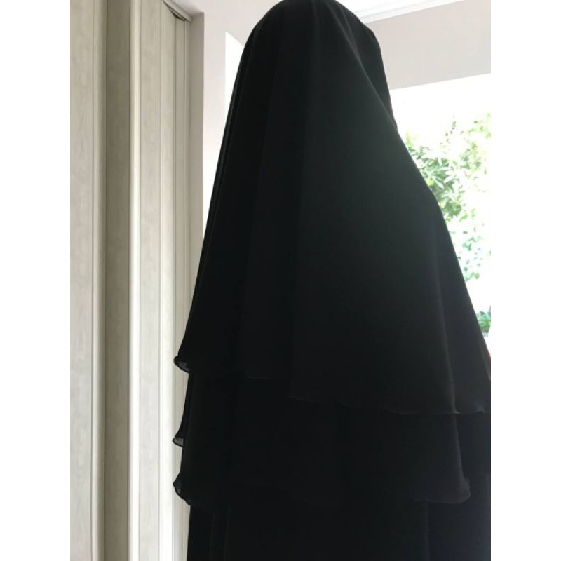 Khimar Safar black, Soft pet cadar tidak di jahit (cadar  siffon silky)