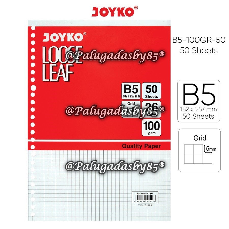 

(1 Pak Isi 50 Lembar) Loose Leaf JOYKO B5 50 Lembar / Loose Leaf Isi Kertas File Binder Joyko B5-100PL-50 Plain / Joyko B5-100GR-50 Grid / Joyko B5-100DT-50 Doted