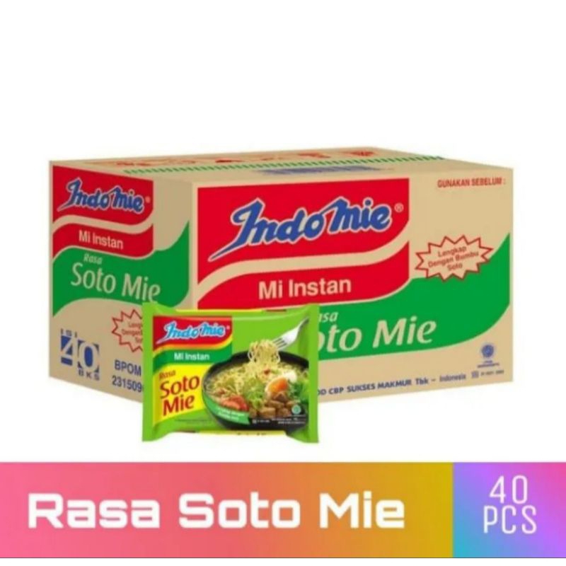 

INDOMIE SOTO MIE INSTAN KUAH RASA SOTO MIE 1 DUS ( ISI 40 PCS )