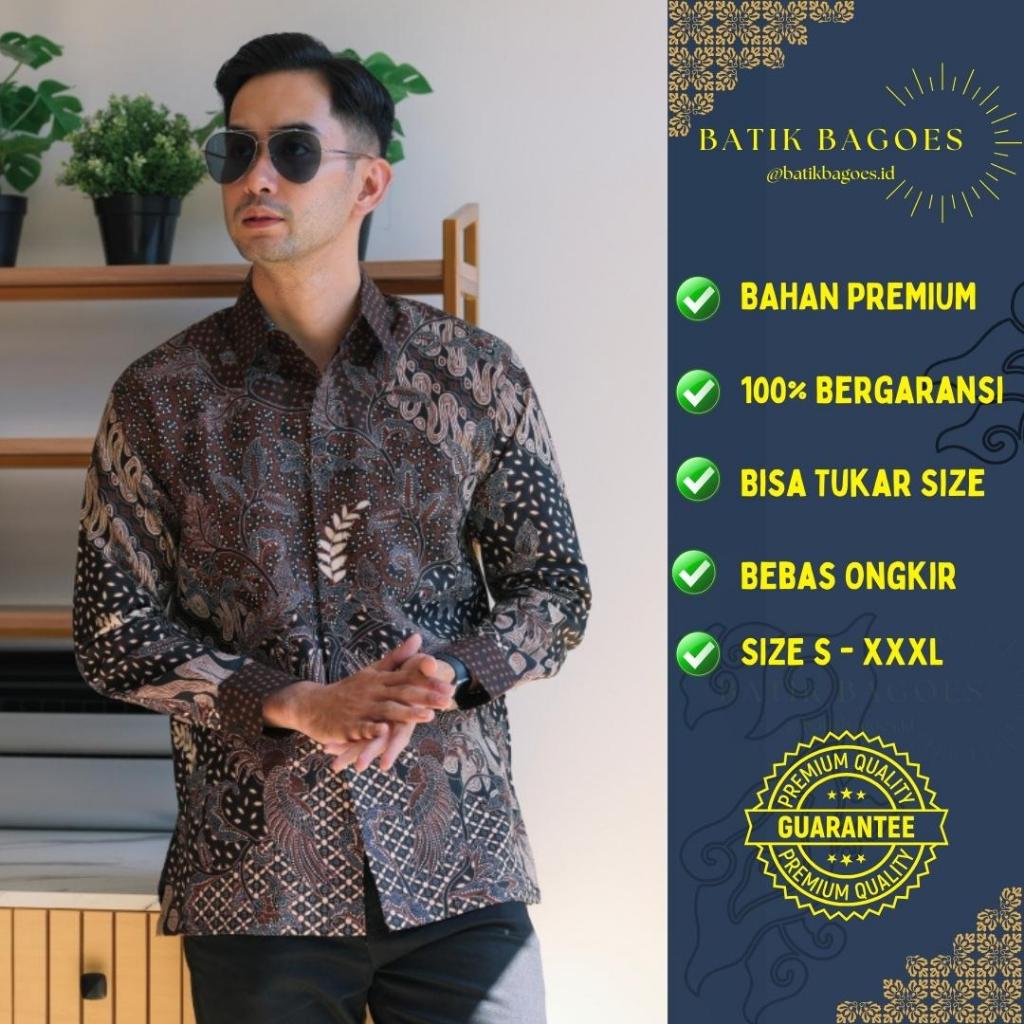 Batik pria lengan panjang premium batik halus atasan kemeja batik full puring pakaian pria BATIK BAG