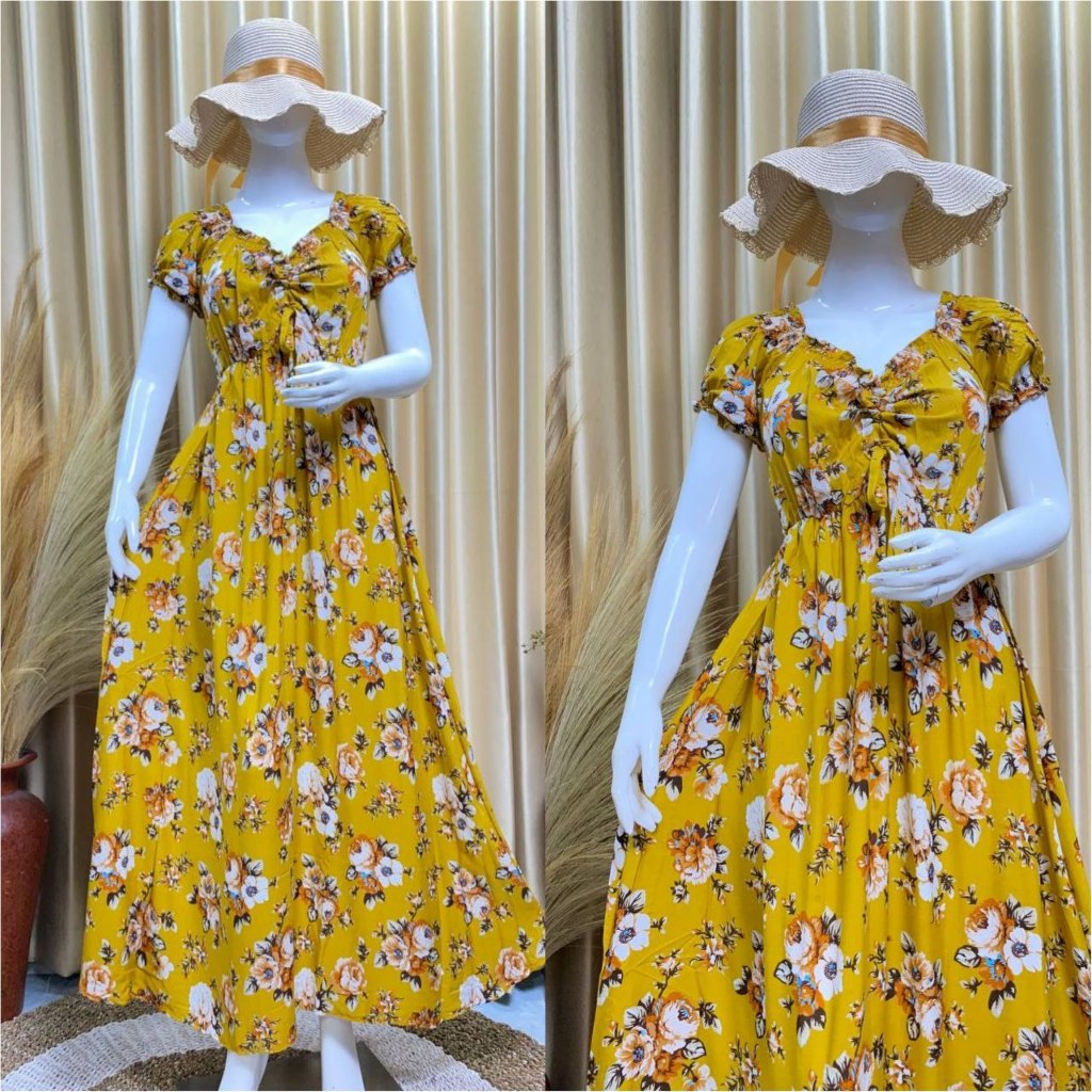 Dress Serut Tangan Pendek/Dress Sabrina Tangan Pendek Bali.