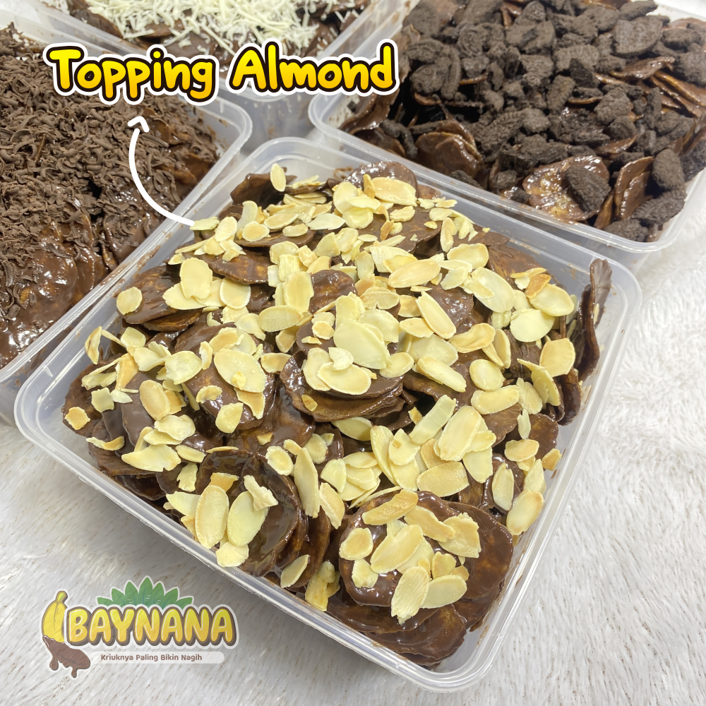 

BAYNANA 170gr Keripik Pisang Lumer Crispy Coklat Lumer Topping Almond Chocochips Melted Full Coklat