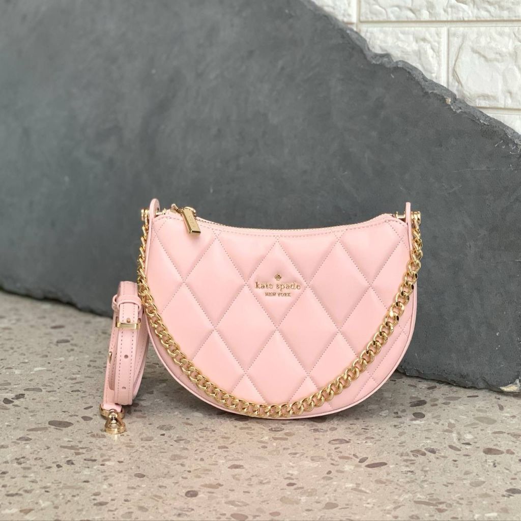 KS Carey Smooth Quilted Leather Zip Xbody Conch Pink