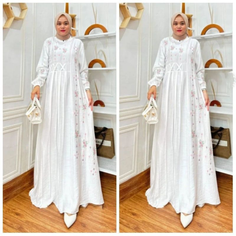 GAMIS BORDIR WANITA BAHAN KATUN LINEN KARINA DRESS KONDANGAN WANITA MUSLIM MODEL TERBARU 2023 BAJU D