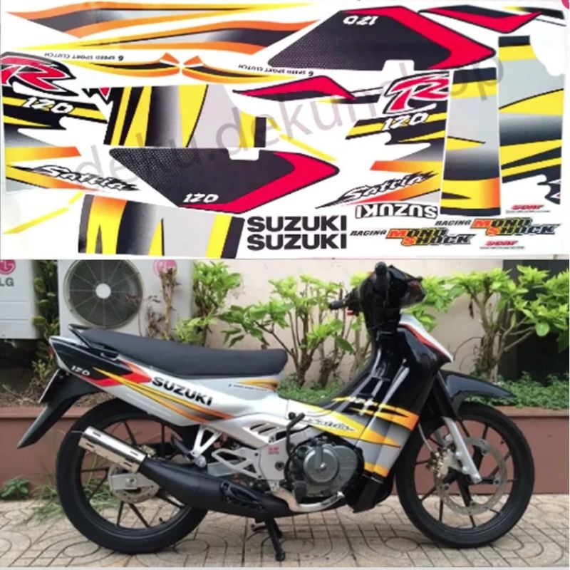 STRIPING SATRIA 120 R CUSTOM HITAM PUTIH LUMBA 120R STIKER LIS BODY SUZUKI