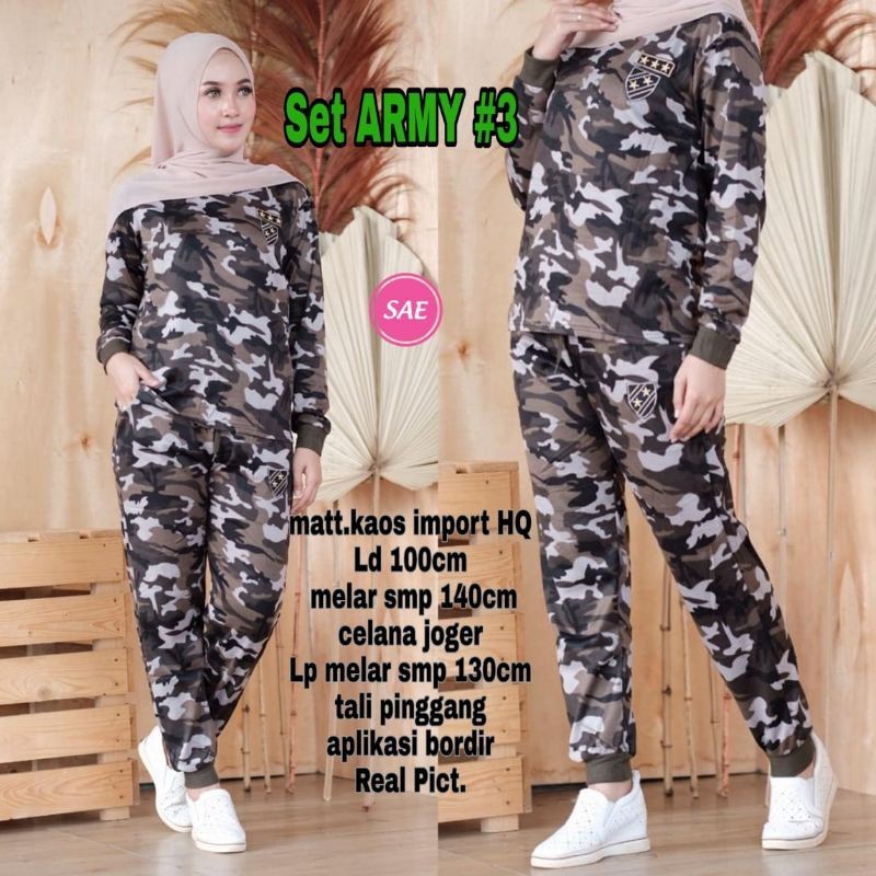 setelan  olahraga army import panjang wanita setelan senam sepeda yoga zumba jogging army wanita