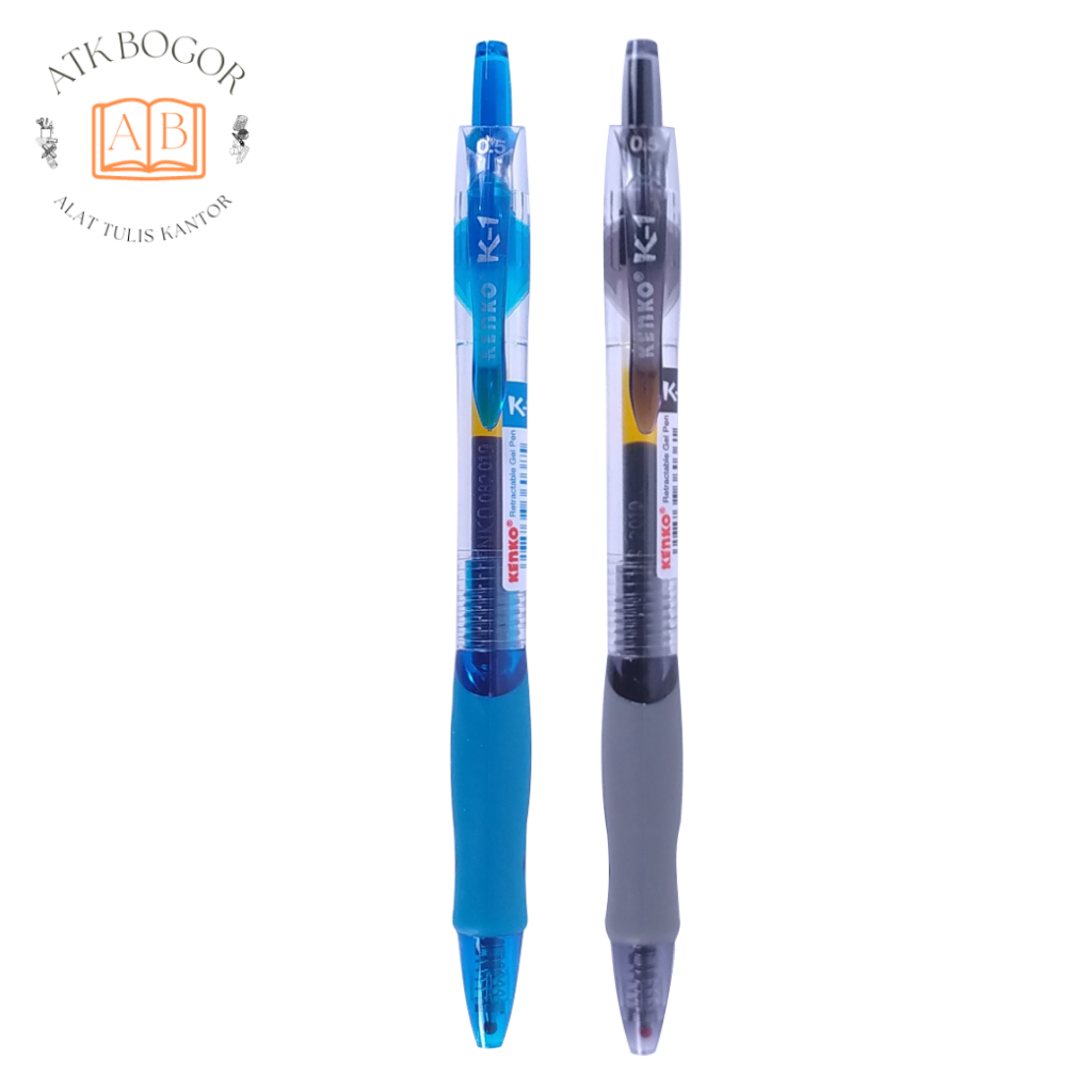 

Pulpen Jel Cetek Tahan Air Pegangan Karet Tinta Hitam / Biru Kenko Retractable Gel Pen Rubber Grip K-1