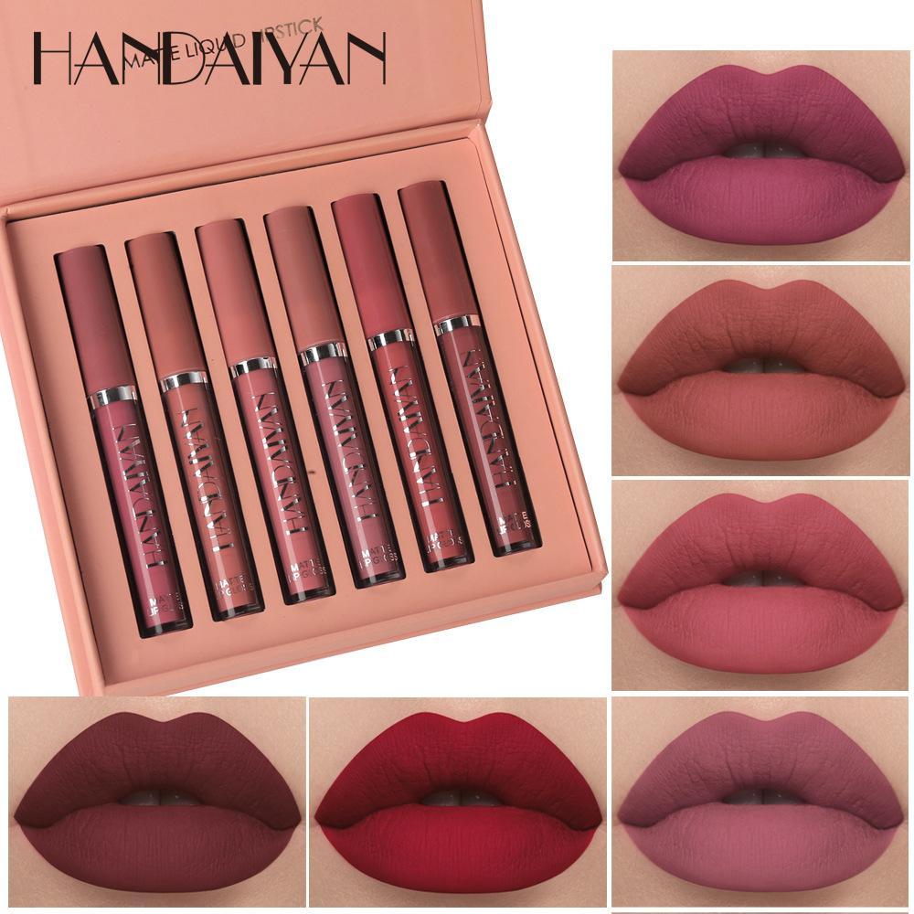 HANDAIYAN 6 Buah Set Lipstik Cair Matte, Lip Gloss Tahan Air Cairan Matte Tahan Lama Tidak Lengket T