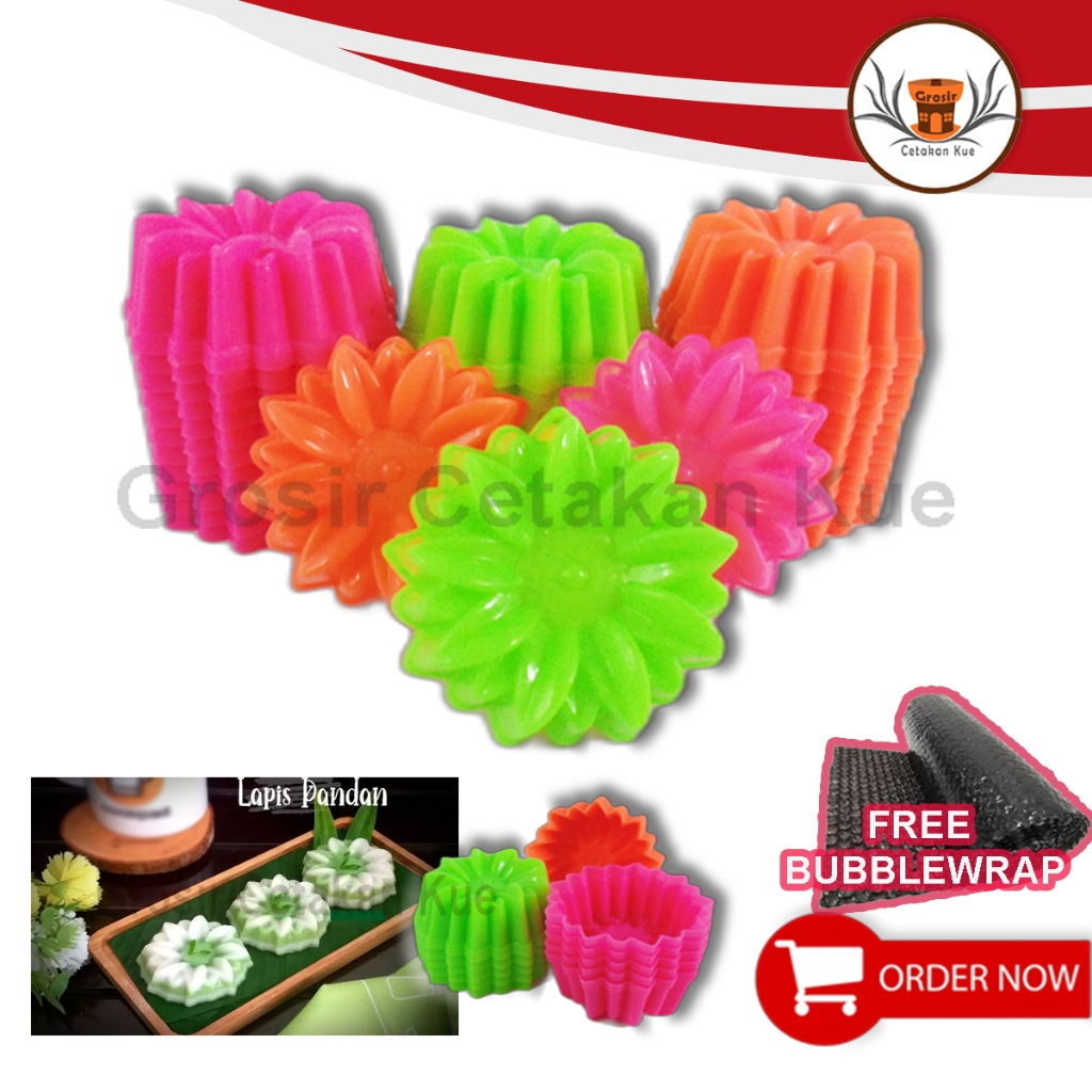 PROMO ISI 12 PCS - CETAKAN KUE PUDING / COKLAT / BOLU / PUTU AYU / MOTIF BUNGA LOTUS BAHAN PLASTIK