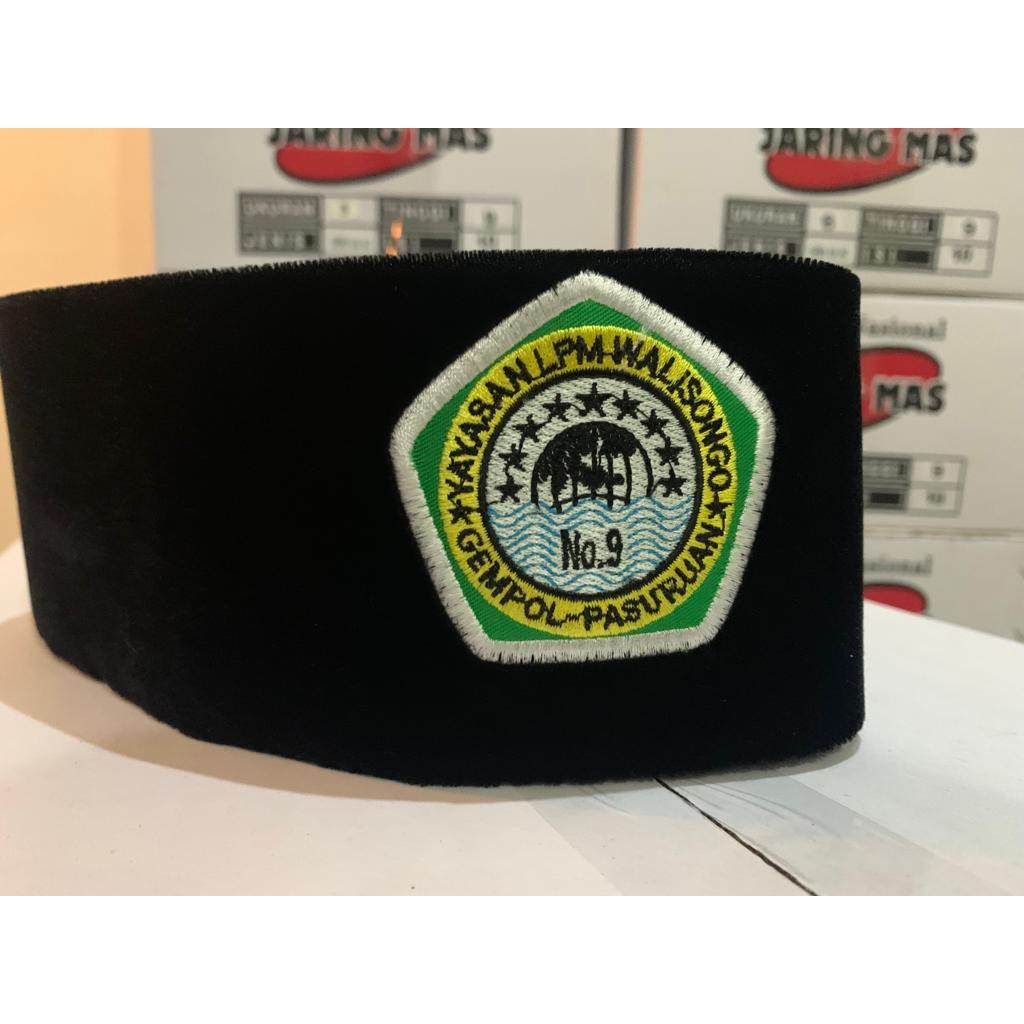 Songkok Bludru Hitam Polos Bordir Logo Custom