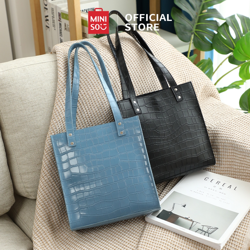 MINISO Tas Tangan Handbag Top-handle Bags Tas Pundak Mode Pola Batu PVC Kapasitas Besar Klasik Tahan