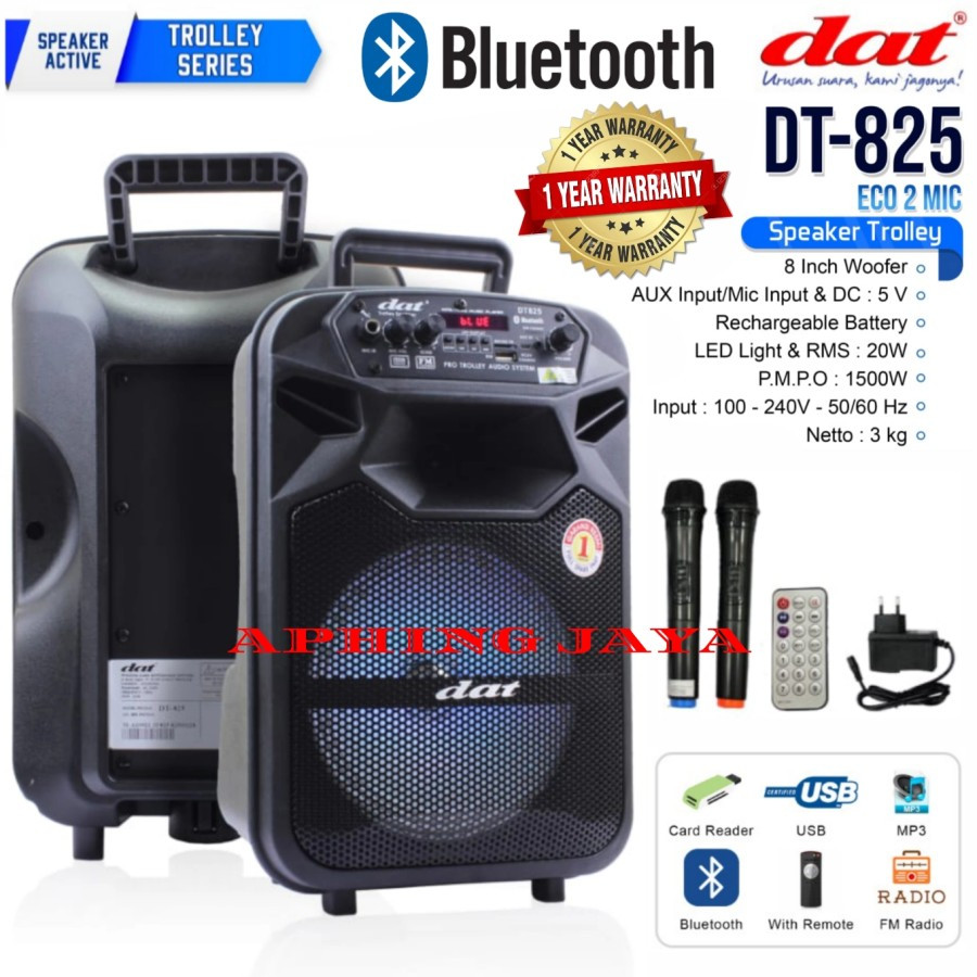 Speaker Portable Aktif 8inch dat DT-825 / dat DT 825 2pcs mic Original