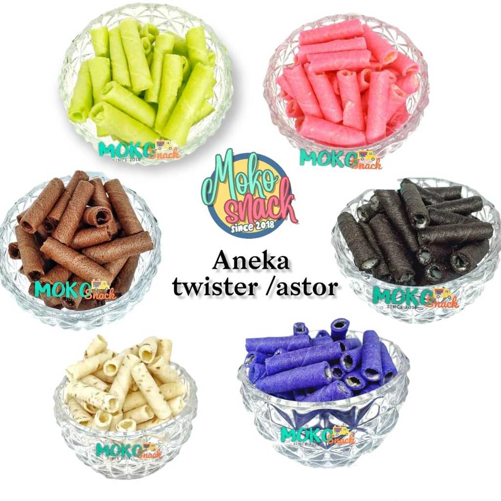 

Snack Kiloan Astor twister Mini Coklat, Vanila, Milky Cream, Strawberry, Blueberry, Pandan 250 gr