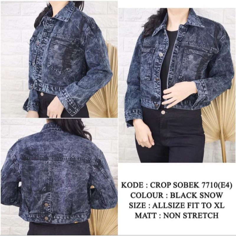 Jaket Wanita Crop Sobek Jaket Jeans Wanita Model Di Kantong Sobek Jaket Crop Motif Di Belakang Kanci