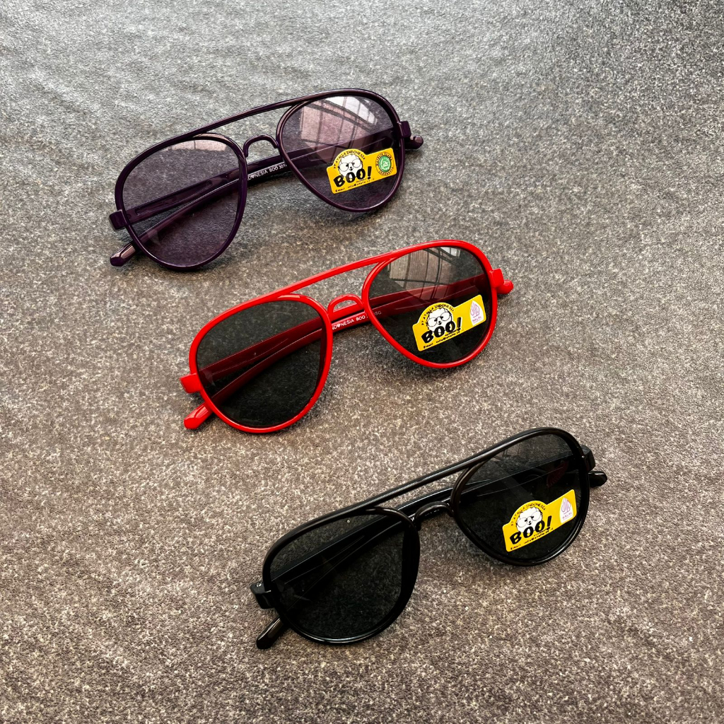 KACAMATA  GAYA ANAK MODEL AVIATOR LENSA HITAM UNISEX FULL SET BOX BOO 3014SG