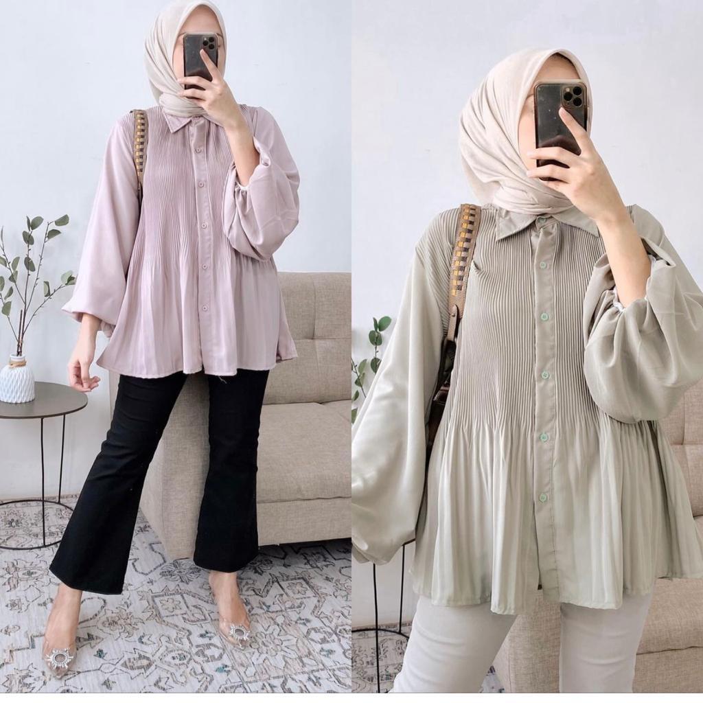 ICH - Blouse Plisket Azura Atasan Wanita Casual