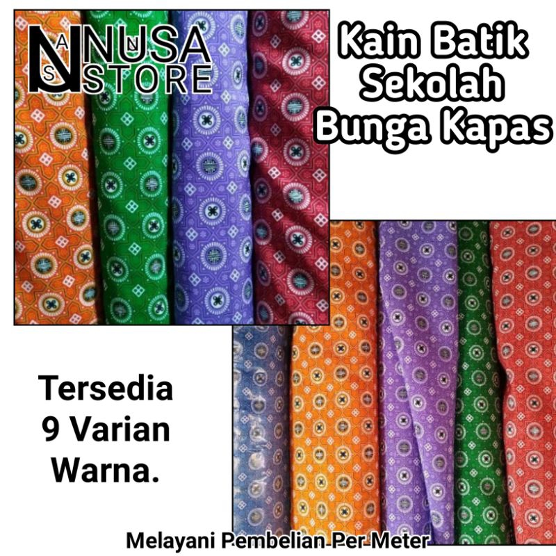 Kain Batik Sekolah Bunga Kapas Eceran Meteran