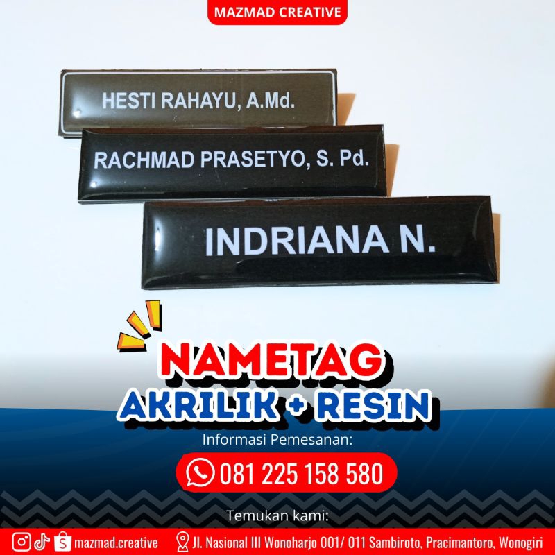 

Nametag Akrilik + Resin + Peniti / Nama Dada / Varian White