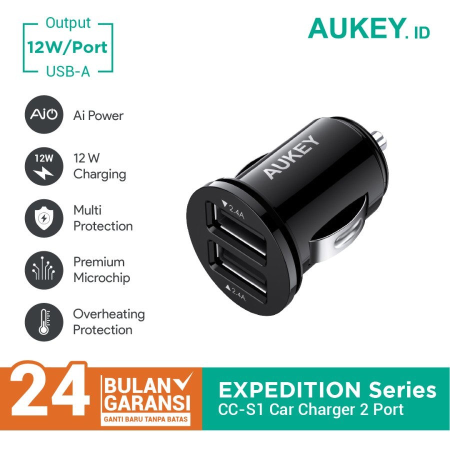 Aukey Charger Iphone Samsung 2 Ports 12W with AiPower ORIGINAL VERY FAST CHARGING