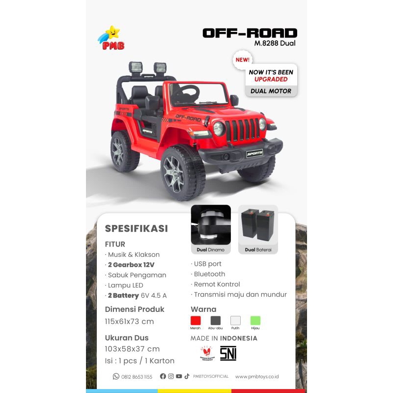 (Free Pelapis Ban) MOBIL AKI MAINAN ANAK JEEP OFF-ROAD PMB M-8288 DUAL M8288 DUAL M 8288 DUAL 8288 EVA 8288 EVA