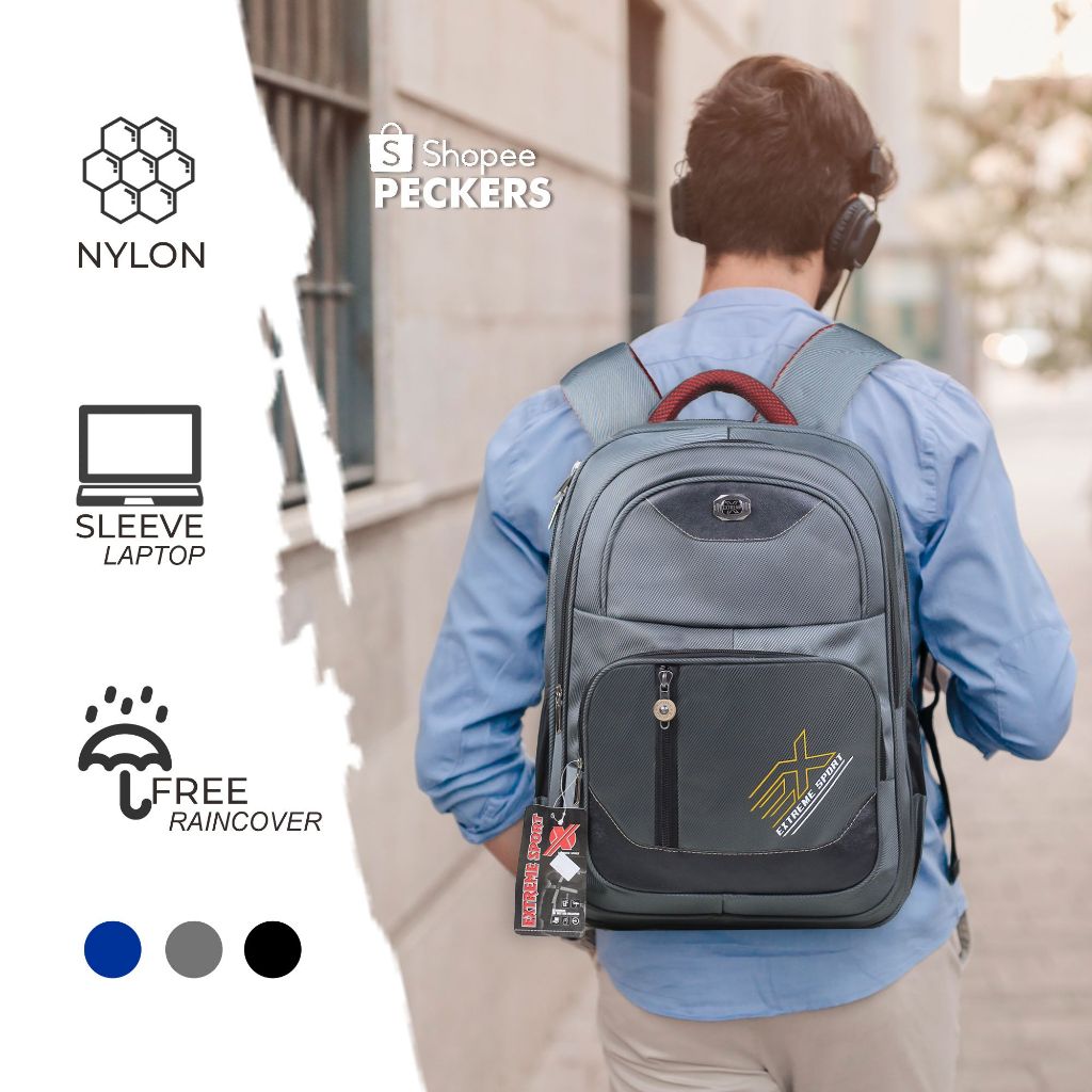 Ransel Gendong Laptop 16 Inch Kasual Tas Pria Wanita Extreme Premium EX Sport Abu Original Tebal Kua