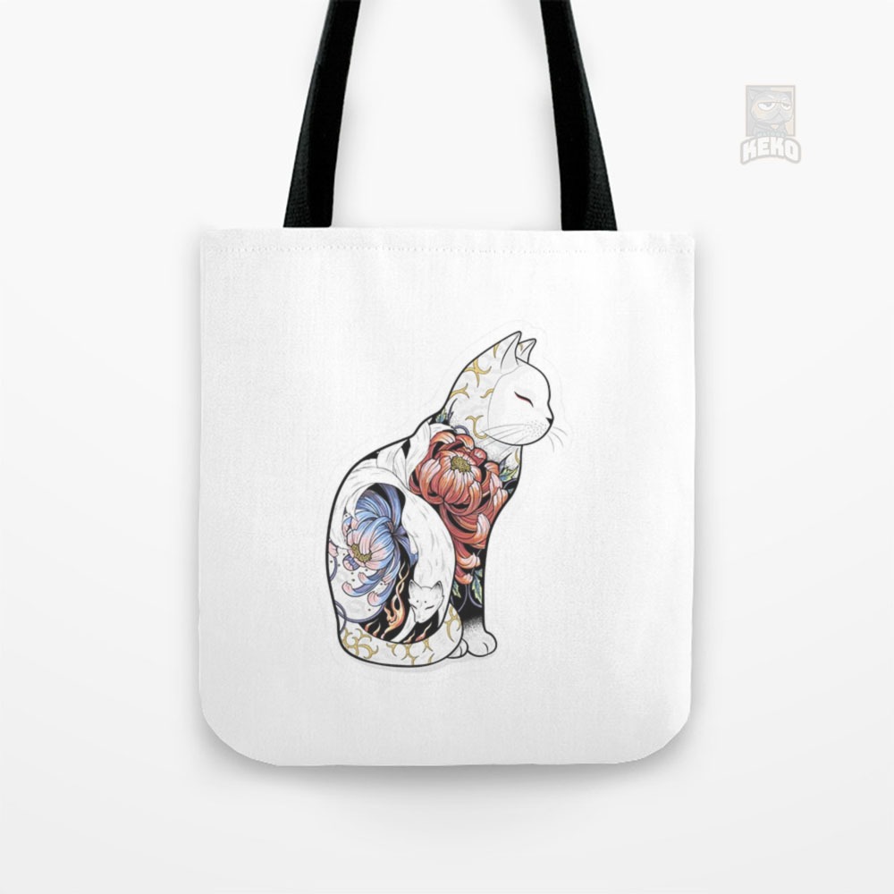 Tote Bag Kanvas Kitsune Cat Tattoo