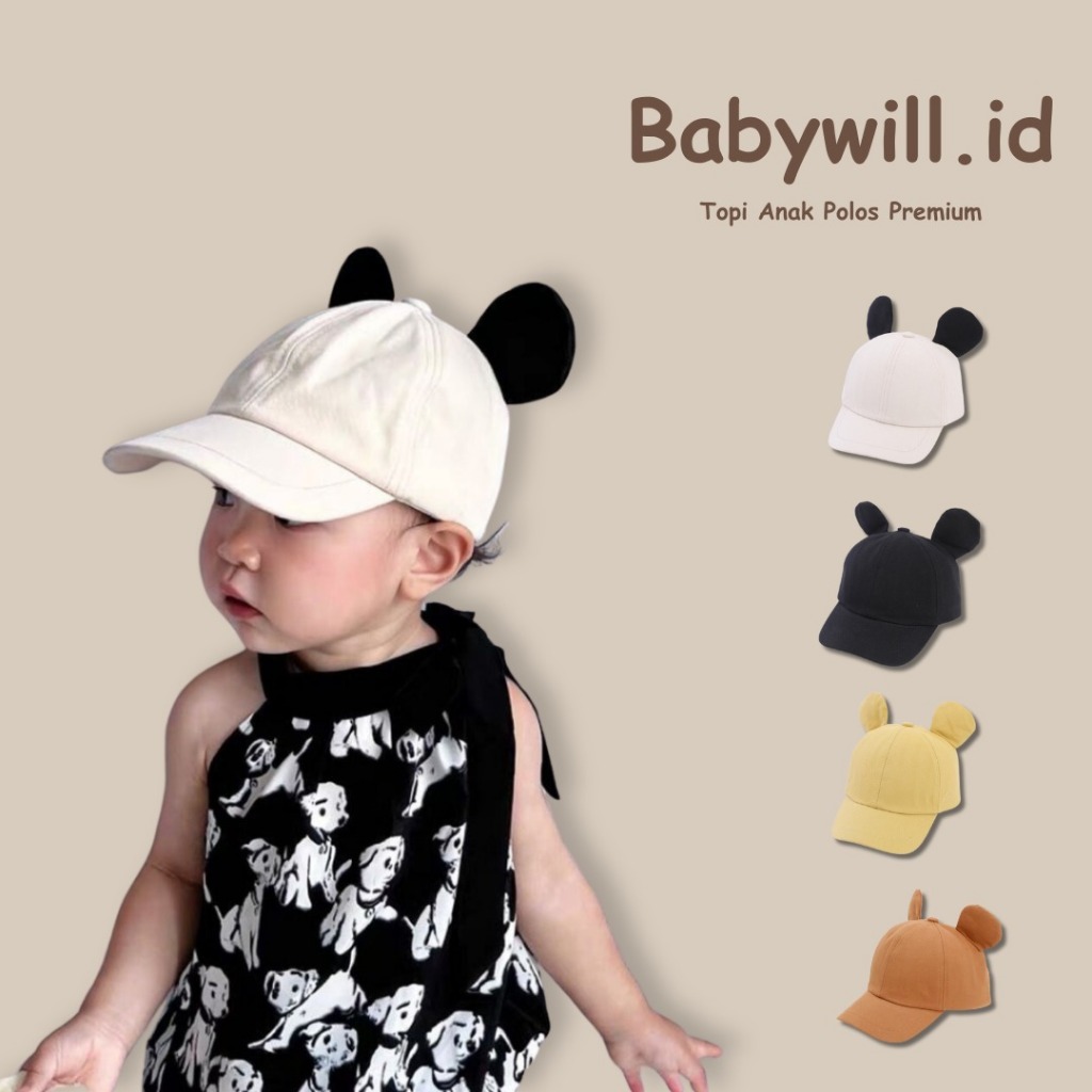 Babywill.Id 1-4 Tahun | Topi Baseball Anak Motif Polos Kuping | Topi Anak Bayi Perempuan Dan Laki-La