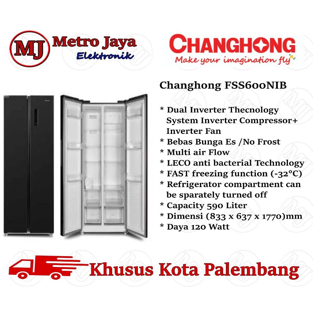 Changhong Kulkas Side by Side FSS680NIB | 2 pintu Inverter 590L