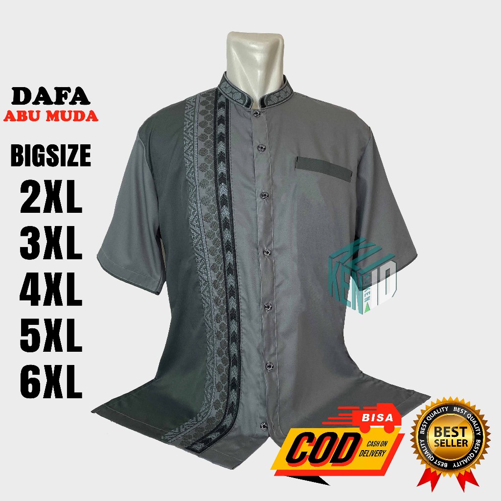 BIG SIZE Baju Koko JUMBO XXL XXXL XXXXL XXXXXL - Lengan Panjang Bordir Pria Dewasa DAFA Abu Muda