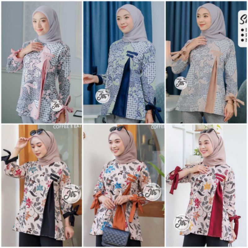 Blouse Batik Wanita Kerja Kantor Modern Lengan Panjang