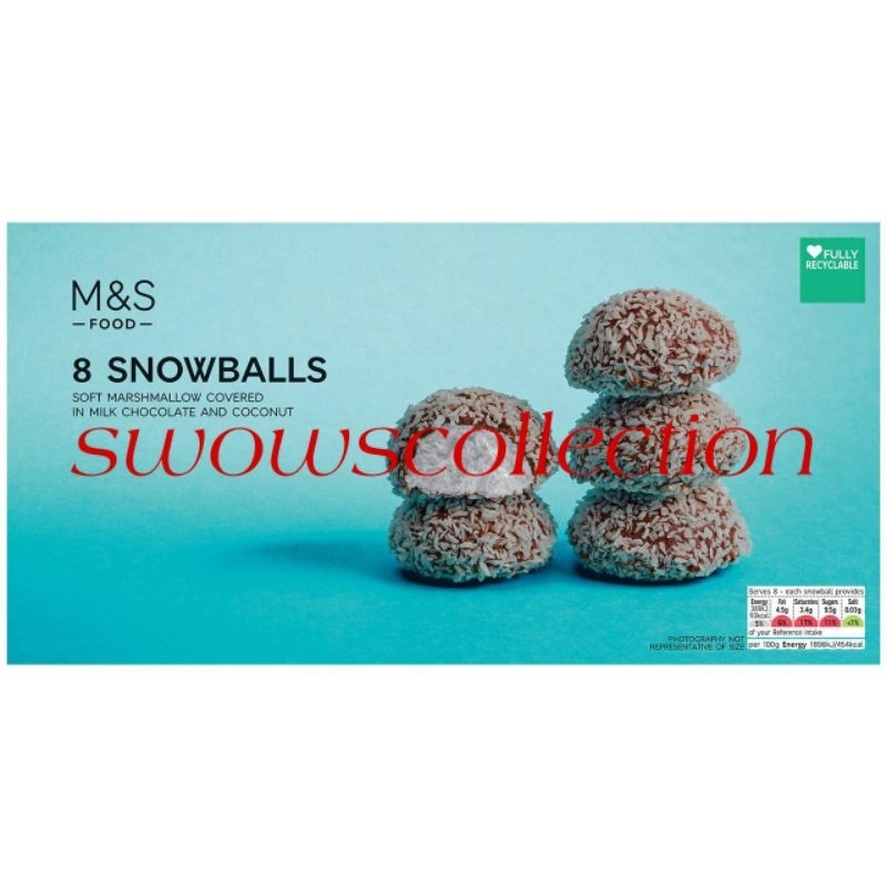 

M&S MARK MARKS & AND SPENCER 8 SNOWBALLS MARSHMALLOW COCONUT MILK CHOCOLATE COKELAT COKLAT