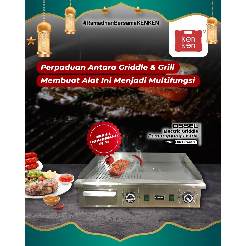 Electric Griddle OSSEL Pemanggang Steak Listrik Wajan Listrik GRT-E740 Panggang Pemanggang Daging