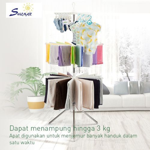 SHENAR Rak Jemuran 24 Klip dan 16 cabang Jemuran Handuk Baju Bayi Celana Dalam Stainless Steel