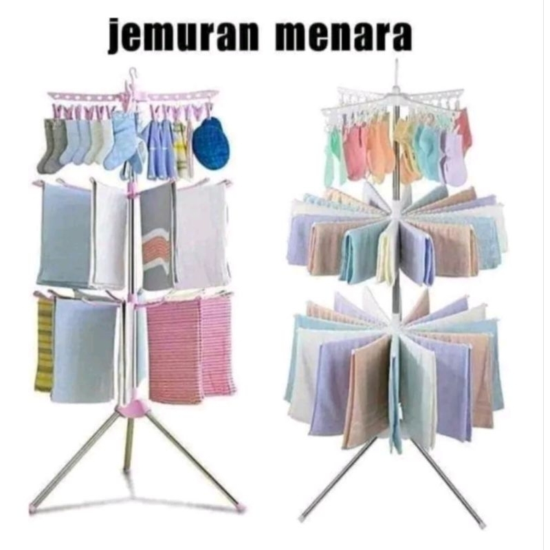 JEMURAN MENARA LIPAT 3 TINGKAT JEMURAN BAJU BAYI TRIPOD JEPITAN MUTER 360⁰-JEMURAN MENARA LIPAT
